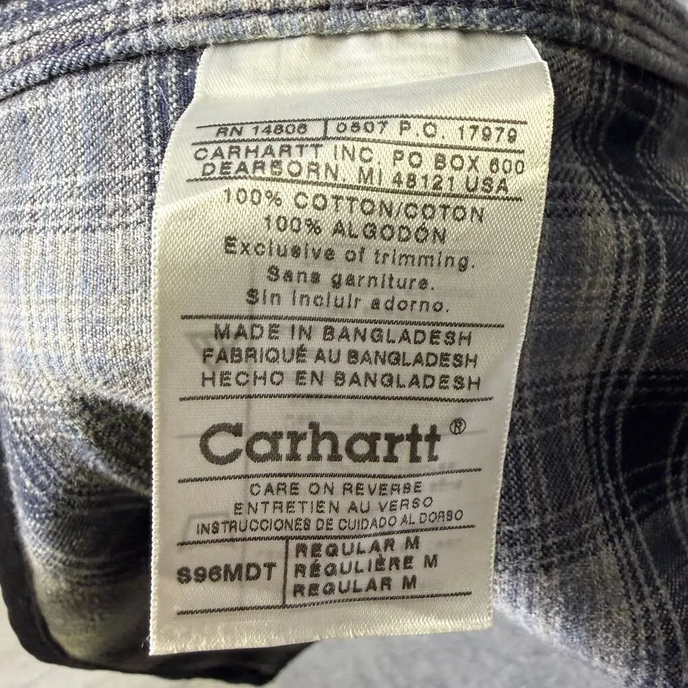 Carhartt Shirt Jacket Men's M Blue Canvas Flannel Lined Snap Front Utility Chore
